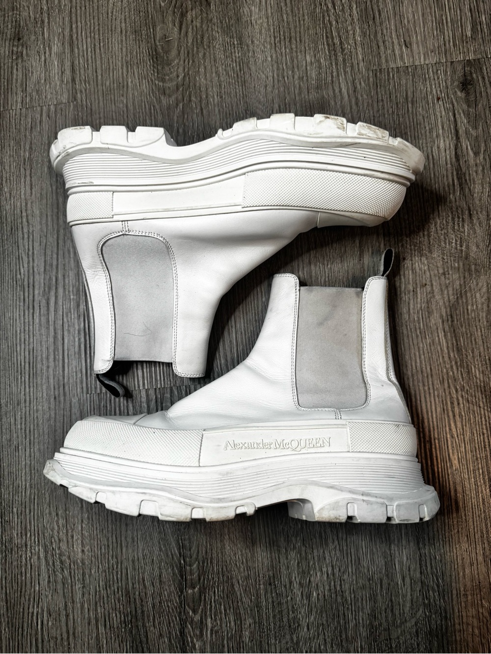 Alexander McQueen Leather Chelsea Boots White Designer Size 10